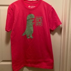 Hot pink Seibei t-shirt with green t-Rex “Make me a sandwich” - Small Unisex